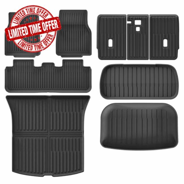 LUCKEASY 7PCS Floor Mats for 2025 Tesla Model Y Juniper New 5 Seat Foot Mats& Rear&Front Trunk Mat& Backrest Mat& Trunk Lower Protective Mat