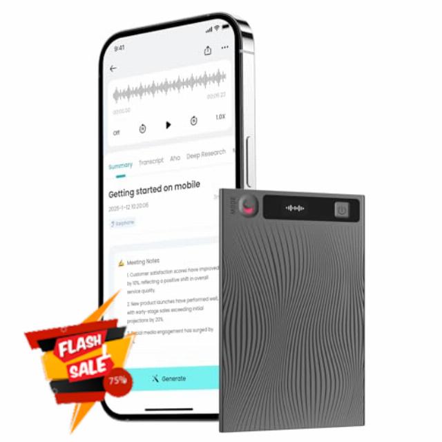 Mobvoi TicNote AI Voice Recorder 64GB Memory Note Recorder w/Case App Control 100+Languages Transcribe Summarize with AI Shadow Digital Audio Recorder for Phone Calls Lectures Meetings Interviews