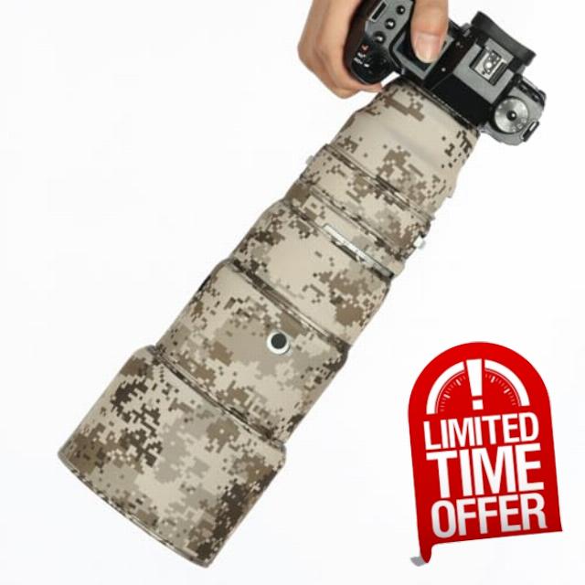 CHASING BIRDS Camouflage Waterproof Lens Coat for FUJIFILM XF 500mm F5.6 R LM OIS WR Rainproof Lens Protective Cover(Brown Grid