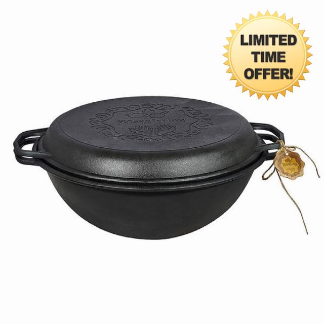 Cast Iron Asian Cauldron with Pan Lid 12.7 Qt (12 L) Camp Fire Cooking Pot