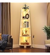 YITAHOME Corner Shelf with Power Outlets & LED Lights & Glass Holder, 5 Tier Corner Bar Rack, Cor...