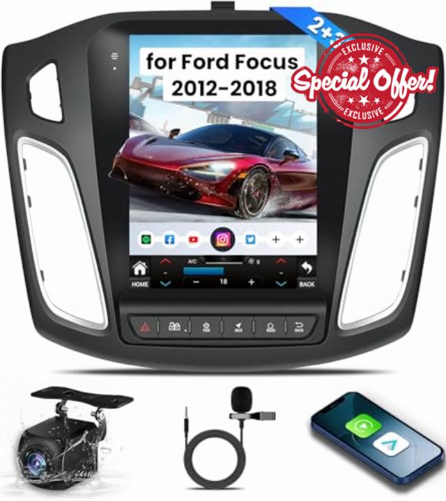 Car Radio for Ford Focus 2012 2013-2018: Car Stereo with 1280x800 HD 5G WiFi Wireless CarPlay Android Auto 1080P Backup Camera - 10.4 Inch Touchscreen with GPS Bluetooth SWC FM