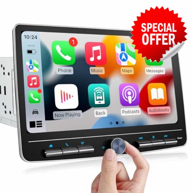 10" Double Din Car Stereo Radio with Wireless Apple CarPlay Android Auto,Detachable Touchscreen