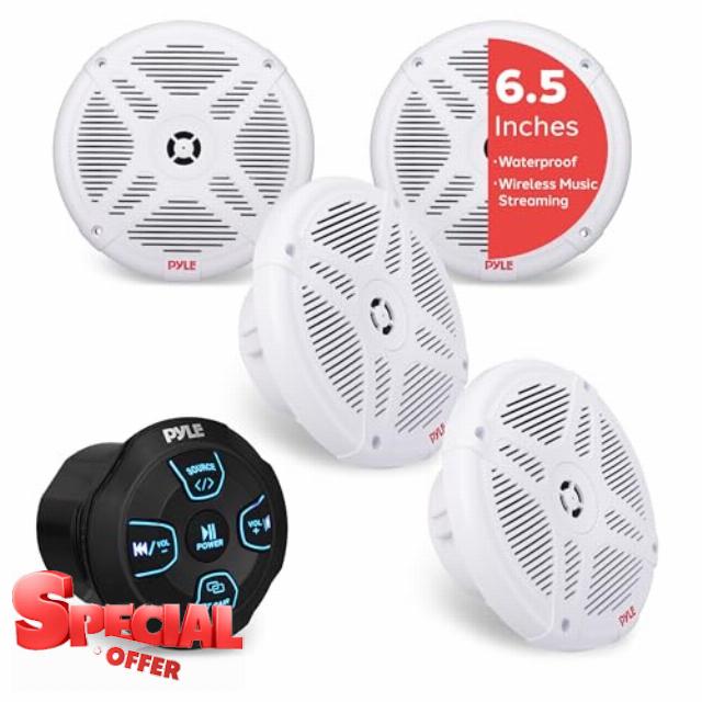 Pyle 6.5'' Water-Resistant Rated Off-Road Speakers - Marine Speakers with Wireless BT Remote Control Receiver