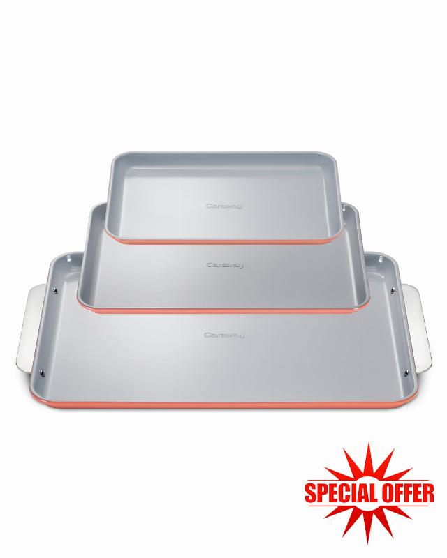 Caraway Non-Stick Ceramic Baking Sheet Trio - Naturally Slick Ceramic Coating - Non-Toxic