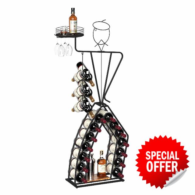Wine Rack Free Standing Floor Bartender Design with 20 Bottles
