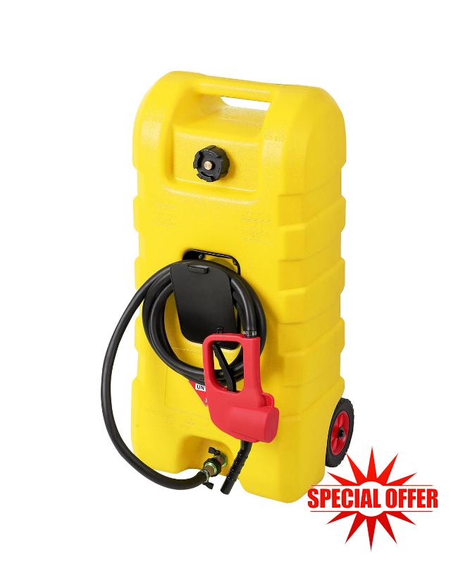 15 Gallon Fuel Caddy Portable Fuel Transfer Tank with LE Siphon Pump & 10ft Delivery Hose – Diesel & Gasoline Fuel Tank On Wheels for Cars