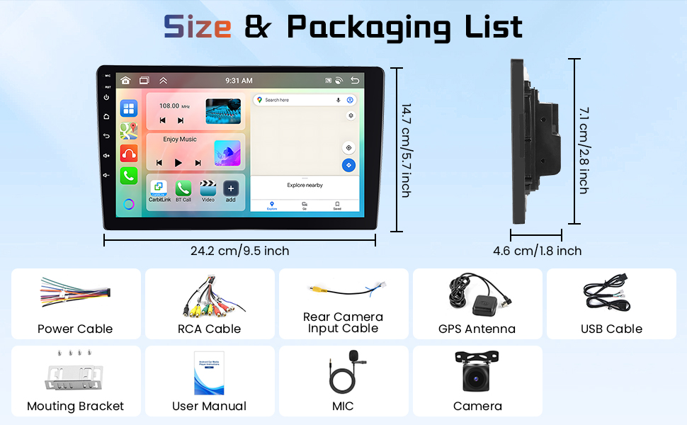 Car Stereo 10 inch Double Din Carplay IPS Touchscreen Car Radio