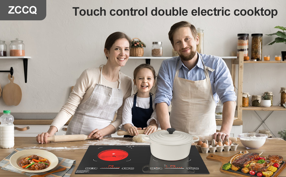 Touch control double electric cooktop
