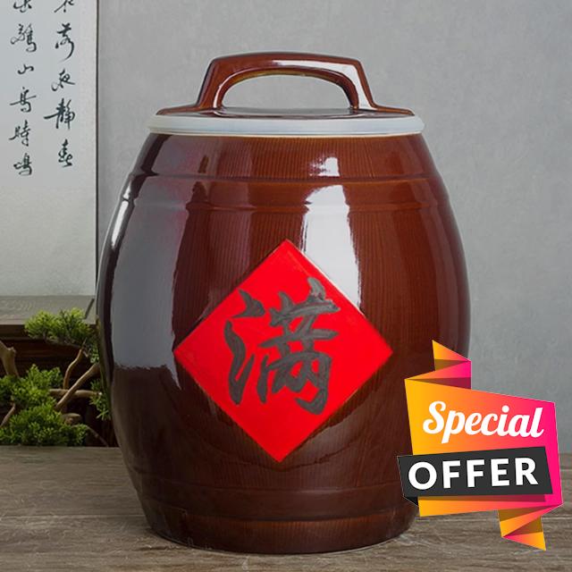 Ceramic Rice Storage Container Classic Airtight Grain Storage Containe With Lid Large-Capacity Ceramic Food Bucket Grain & Rice Storage Ceramic Container For Cereal