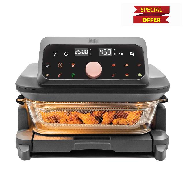6 Quart Glass Container Air Fryer with Pull-Out Drawer & Lid