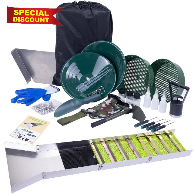 27pcs Complete Gold Panning Kit with 50" Folding Sluice Box