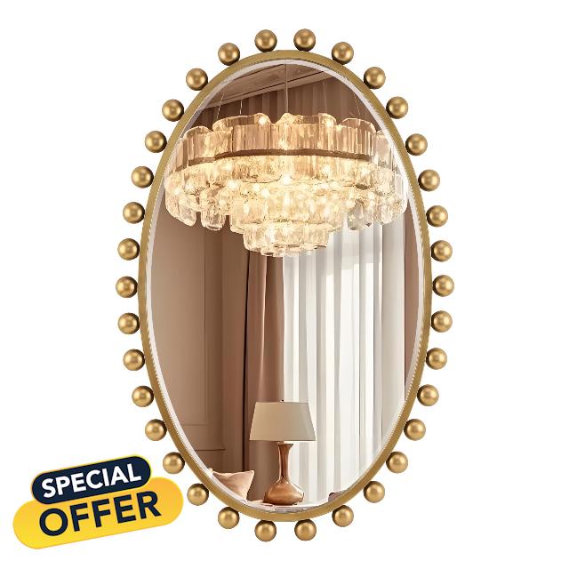 Antique Gold Oval Mirror Unique with Beveled Glass and Ball Frame–24"x36"Beaded Large Decorative Ornate Mirrors for Bathroom