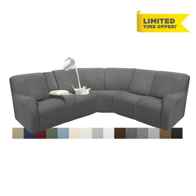 Reclining Sectional Couch Covers L Shape Waterproof Washable Recliner Sofa Cover for L Shaped Sectional Super Stretch Soft Corner Recliner Slipcovers (5 Seater 1 Console Cover