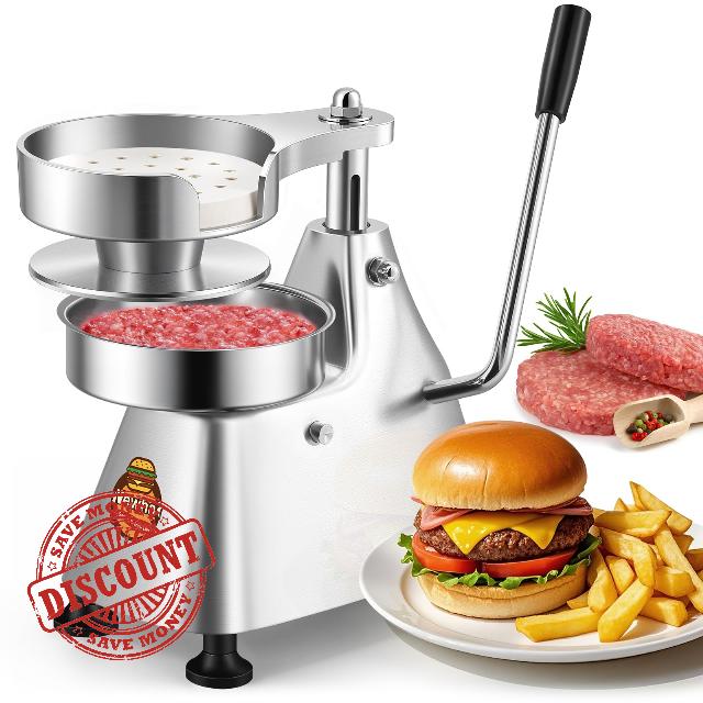 Newhai 6-inch Commercial Burger Patty Maker 150mm Hamburger Press Patty Make Stainless Steel Burger Smasher Hamburger Forming Processor with 400 Pcs Patty Papers for Beef Pork Chicken Patty