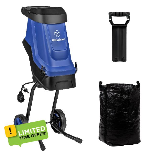 Westinghouse 1.7-Inch 15 Amp Corded Electric Mulcher Chipper Shredder with 12 Gallon Collection Bag for Easy Cleanup Ideal for Branches and Twigs