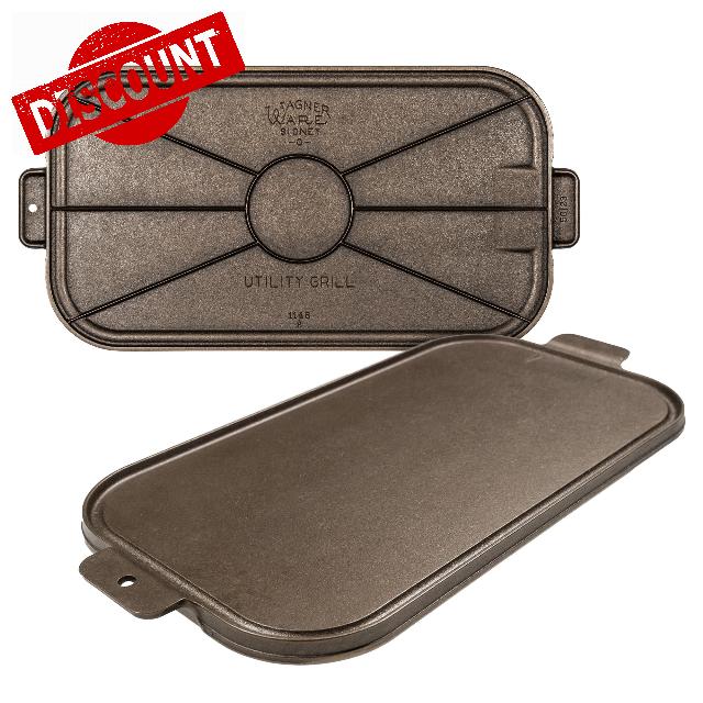 Wagner Cast Iron Griddle – 1950 Vintage Reissue in Wooden Box – Double Burner Griddle for Stovetop & Outdoor Cooking – Pre-Seasoned Cast Iron – Handcrafted in USA – Naturally Nonstick