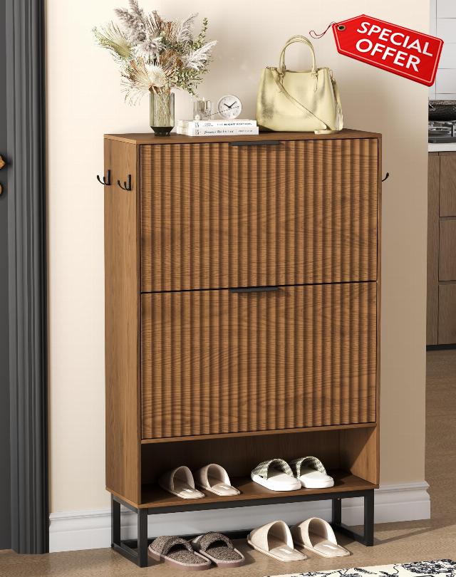 Fluted Shoe Storage Cabinet