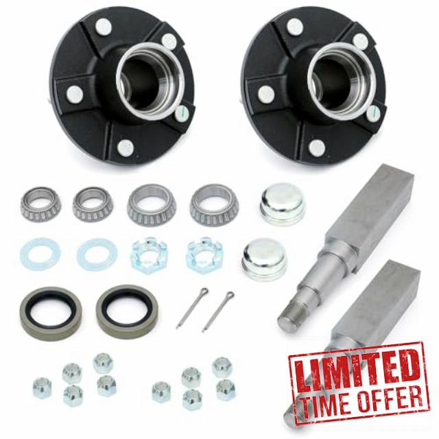 5-Bolt 5" Circle Trailer Hub Assembly with 1-3/8" to 1-1/16" Tapered Spindle and Bearings