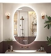 SMIROR 40x24 Oval LED Bathroom Mirror, Pill-Shaped Lighted Mirror for Wall, Backlit, Dimmable, 3 ...