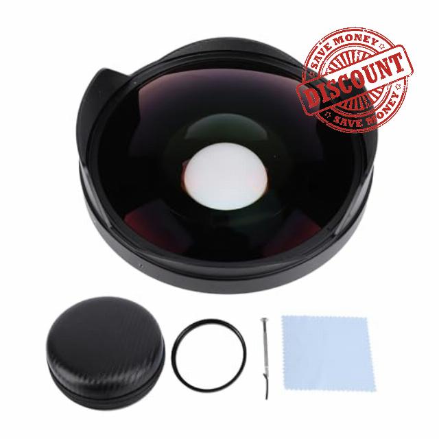 Camera Fisheye Lens 0.3X Fisheye Lens 72mm Thread Mount Long Depth of Field Wide Angle Fisheye Lens with Hood for Camcorder