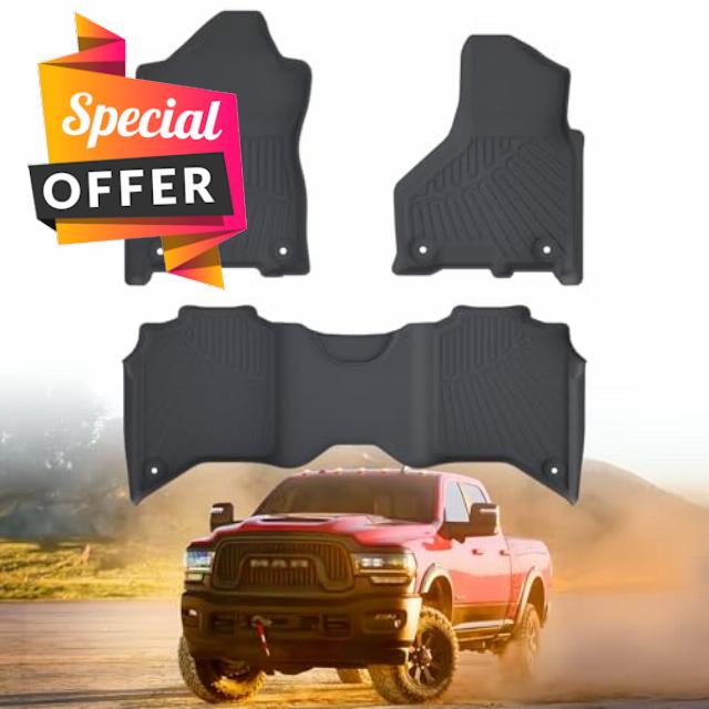 All Weather Car Floor Mats for 2019-2023 2024 Ram 2500/3500 Crew-Cab (1st Row Bucket or Bench Seats)