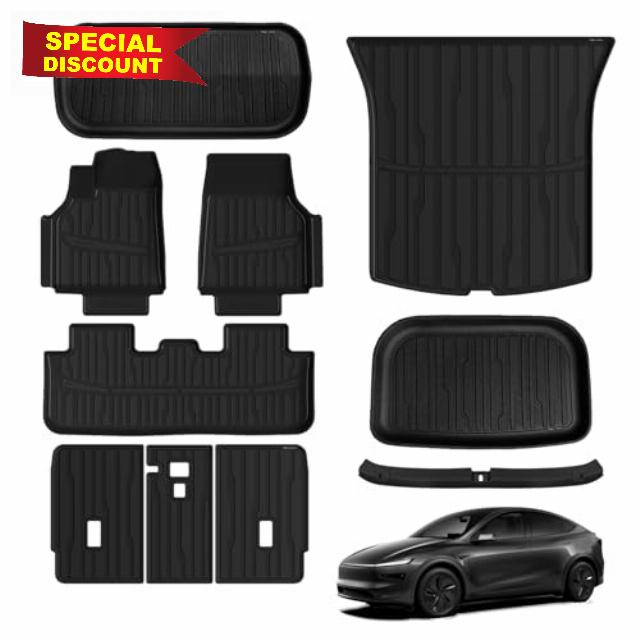 TripleAliners 10PCS Floor Mats Fit for 2025 Tesla Model Y Juniper Set Full Protection All Weather TPE Anti-Slip Custom Fit Floor& Frunk& Trunk& Rear Lower& Backrest Mat& Bumper Guard