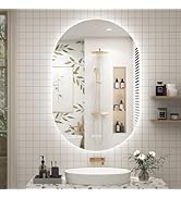 SMIROR 24x32 Oval LED Bathroom Mirror, Pill-Shaped Lighted Mirror for Wall, Backlit, Dimmable, 3 ...