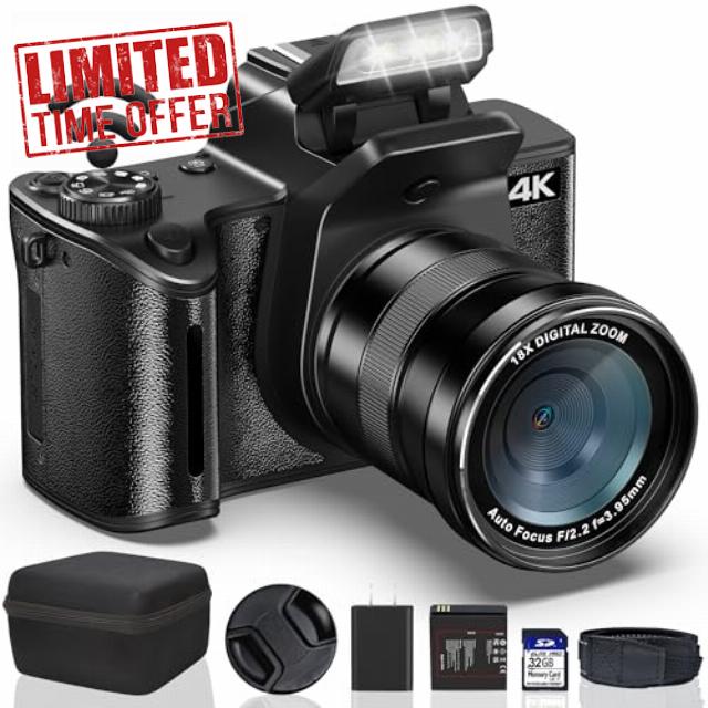 4K Digital Camera for Photography - 64MP WiFi Vlogging Camera for YouTube One-Touch Macro - UHD Autofocus Video Cameras with 4.0" Touch Screen
