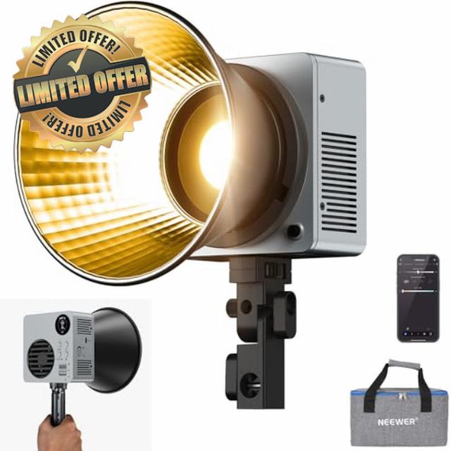NEEWER 80W LED Video Light with 72Wh Battery/100W PD Fast Charging APP/2.4G Control Portable Bi Color Mini COB Studio Continuous Output Lighting 26500lx/1m 2700-6500K Dimmable CRI95+ 13 Scenes