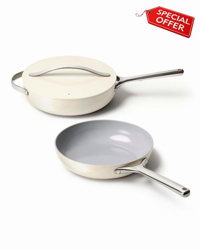 Caraway Ceramic-Coated Fry Pan and Sauté Pan Duo - Cream
