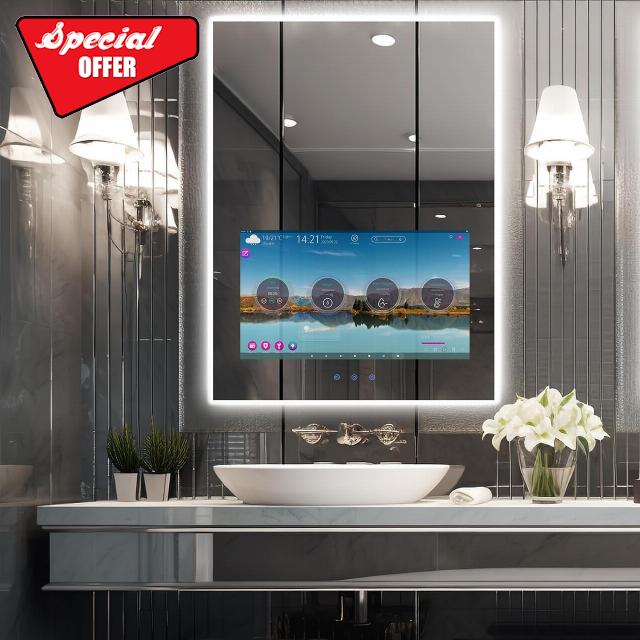 Haocrown 24x32 Inch Bathroom Vanity Mirror with 21.5” Touchscreen Smart TV