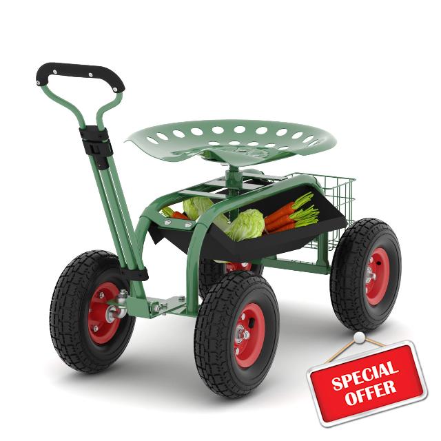 Heavy-Duty Rolling Garden Workstation – Mobile Gardening Stool with 360° Swivel Seat