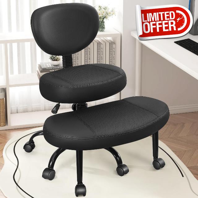 Primy Criss Cross Office Chair - ADHD Cross Legged Chair with Wheels - Adjustable Height Ergonomic Kneeling Desk Chairs for Meditation Yoga Home Office with Backrest