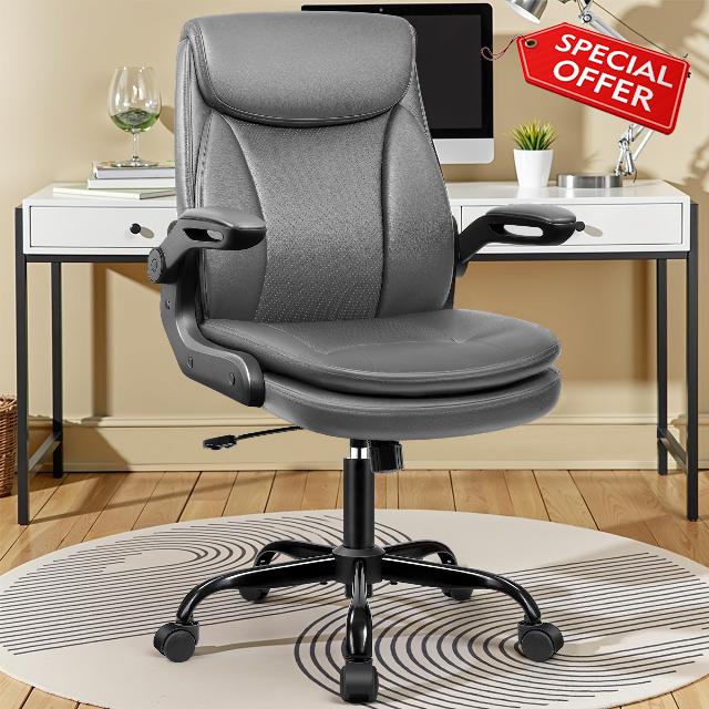 Office Chair Ergonomic Desk Chair - Premium Leather Executive Office Chairs with Lumbar Support Flip Up Armrests